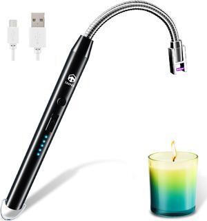 Candle Lighter, TROPRO Electric Arc USB Lighter with Power Indicator, Rechargeable Flameless Portable Windproof Plasma Lighters Long, Triple Safety, Aluminum Case & Hanging Hook (Gloss Black)