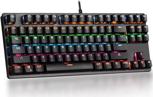 TROPRO Mechanical Keyboard 87 Keys Small Compact Multicolour LED Backlit  Wired USB Gaming Keyboard with Blue Switches, Metal Construction, Water Resistant for Windows PC Laptop game