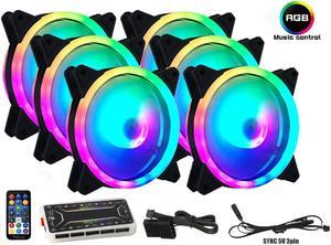 RGB Series Case Fans 120mm with Remote Controller Fan Hub and Extension, Quiet Edition High Airflow Adjustable Colorful PC Case CPU Computer Cooling with Coolers, Radiators System (6pcs)