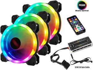 RGB Series Case Fans 120mm with Remote Controller Fan Hub and Extension, Quiet Edition High Airflow Adjustable Colorful PC Case CPU Computer Cooling with Coolers, Radiators System (3pcs)