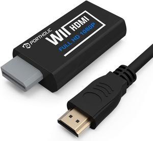 PORTHOLIC Wii to HDMI Converter 1080P with 5ft High Speed HDMI Cable Wii2 HDMI Adapter Output Video&Audio with 3.5mm Jack Audio, Support All Wii Display 720P, NTSC, Compatible with Full HD Devic