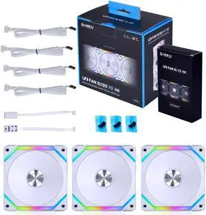 Lian Li UNI Fan SL120-V2 3 Pack White-with Controller and Extension (ARGB 120mm LED PWM Daisy-Chain) UF-SL120-V2-3B PC Cooling Computer ARGB Case Fans Heatsink Cooler