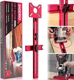 4 in 1 Router Milling Groove Bracket, Sigerio Aluminum Alloy Router Circle Cutting Jig, Multifunctional Cabinet Hardware Jig and Router Guide, Adjustable Router Jig Tool for Woodworking