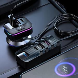 66W Multi-function Car Fast Charger with 6-Port Expansion and LED Atmosphere Light - Compact and Versatile for Phones, Tablets, and More