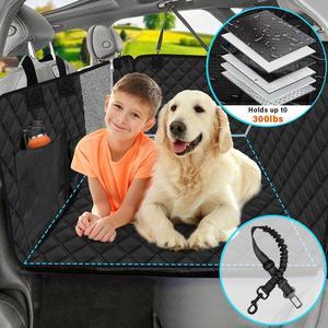 Back Seat Extender for Dogs, Dog Car Seat Covers, Hard Dog Bed Pet Seat Cover with Mesh Window and Storage Pocket, Waterproof Dog Hammock Travel Bed for Car, SUV