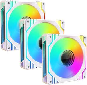 120mm Infinity Mirror ARGB Fan 5V 3Pin Addressable RGB PWM PC Computer CPU Case Cooling Fan 600-1800RPM White 3-Pack