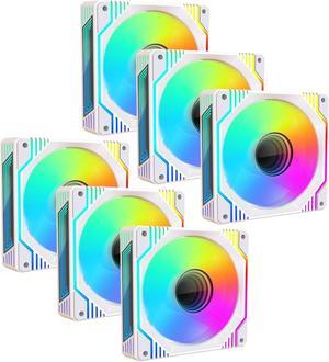 120mm Infinity Mirror ARGB Fan 5V 3Pin Addressable RGB PWM PC Computer CPU Case Cooling Fan 600-1800RPM White 6-Pack