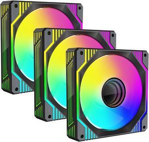 120mm Infinity Mirror ARGB Fan 5V 3Pin Addressable RGB PWM PC Computer CPU Case Cooling Fan 600-1800RPM Black 3-Pack