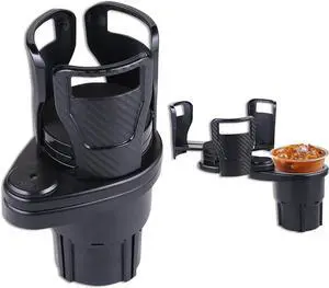 Car Cup Holder, 360° Rotating Cup Holder Expander Multifunctional 2 in 1 Car Drink Holders Universal Compatible for Most Vehicles Black