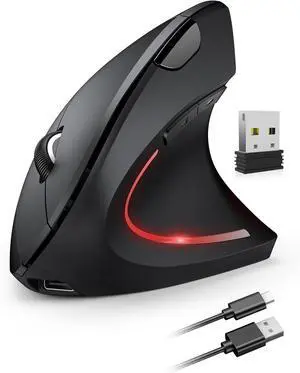 Ergonomic Mouse, 2.4G Wireless Mouse Rechargeable, 6-Button Silent Mice with 3 Adjustable Levels DPI, USB Receiver, Cordless Computer Optical Device for Laptop, PC, Mac