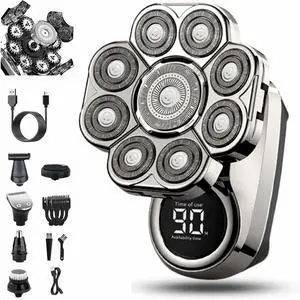 Bawldy Shaver Pro, Bawldy Pro, 9D Floating Head Shaver for Bald Men, 6-in-1 Detachable Head Shavers, IPX7 Waterproof Wet Dry Shaving, Intelligent LED Display, Rechargeable Cordless Razor