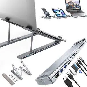 USB C Laptop Docking Station Stand, USB C Dock Tablet Stand, 8 in 1 USB C Hub with 4K HDMI, 2 USB 3.0, PD 100W, Universal Dock Station for MacBook Pro/Air/Dell/HP/Surface/Lenovo, Plug and Play