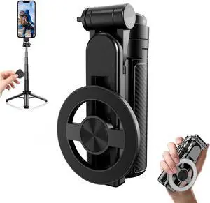 4-in-1 Multifunctional Magnetic Selfie Stick, 360°Rotation Phone Stand with Wireless Remote for iPhone & Android, Phone Tripod for Home, Travel, Vlogging & Video Recording
