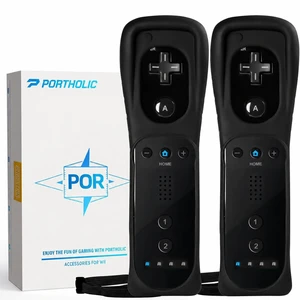 PORTHOLIC Wii Remote Controller, 2 Packs Wii Wireless Controller Compatible with Nintend Wii Wii U Console Black PORTHOLIC Wii Remote Controller, 2 Packs Wii Wireless Controller Compatible with Nintend Wii Wii U Console Black