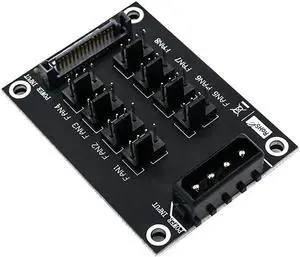 Fan Hub Computer 12V Mini Fan Controller Molex 4Pin SATA 15Pin Power 8Port 4Pin Fan Splitter Hub for PC Desktop RGB CPU Fans Hub
