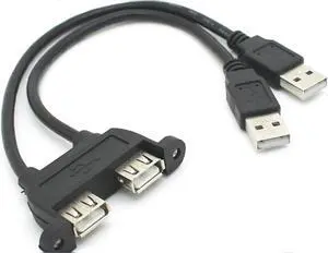 50cm/19.7inch Dual USB 2.0 A Male to 2-Port USB A Female M/F Extension Data Sync Charge Cable Cord Panel Mount