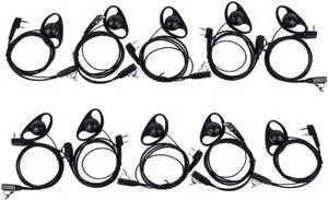 D Shape Earpiece Headset with Mic PTT Compatible with Baofeng UV-5R BF-888S BF-F8HP BF-F9 UV-82 UV-82HP UV-82C Kenwood TK-2107 TK-3107 Walkie Talkies Two Way Radio 2 pin (10 Pack)