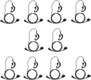 G Shape Earpiece Headset with PTT Mic Compatible with Baofeng UV-5R BF-888S BF-F8HP BF-F9 UV-82 UV-82HP UV-82C TK-2107 TK-3107 Kenwood Walkie Talkies Two Way Radio 2 pin(10 pack)