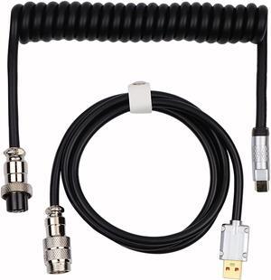EPOMAKER Puff Aviator Coiled USB Cable, Type C Detachable Mechanical Gaming Keyboard Cable for Mac/Win/Gamers(Puff Black)