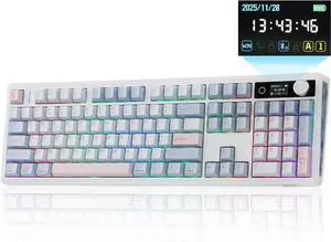 EPOMAKER TH108 V2 PRO Full Size Mechanical Keyboard with Screen&Knob, 10000mAh, BT/2.4Ghz, Mac Modifier PBT Keycap, Hot Swap, RGB, Gasket, Wireless Gaming Keyboard for Mac/PC (Blue, Creamy Jade) EPOMAKER TH108 V2 PRO Full Size Mechanical Keyboard with Screen&Knob, 10000mAh, BT/2.4Ghz, Mac Modifier PBT Keycap, Hot Swap, RGB, Gasket, Wireless Gaming Keyboard for Mac/PC (Blue, Creamy Jade)