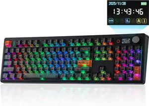 EPOMAKER TH108 V2 PRO Full Size Mechanical Keyboard with Screen&Knob, 10000mAh, BT/2.4Ghz, Mac Modifier PBT Keycap, Hot Swap, RGB, Gasket, Wireless Gaming Keyboard for Mac/PC (Black, Sea Salt Silent) EPOMAKER TH108 V2 PRO Full Size Mechanical Keyboard with Screen&Knob, 10000mAh, BT/2.4Ghz, Mac Modifier PBT Keycap, Hot Swap, RGB, Gasket, Wireless Gaming Keyboard for Mac/PC (Black, Sea Salt Silent)