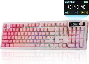 EPOMAKER TH108 V2 PRO Full Size Mechanical Keyboard with Screen&Knob, 10000mAh, BT/2.4Ghz, Mac Modifier PBT Keycap, Hot Swap, RGB, Gasket, Wireless Gaming Keyboard for Mac/PC (Pink, Creamy Jade) EPOMAKER TH108 V2 PRO Full Size Mechanical Keyboard with Screen&Knob, 10000mAh, BT/2.4Ghz, Mac Modifier PBT Keycap, Hot Swap, RGB, Gasket, Wireless Gaming Keyboard for Mac/PC (Pink, Creamy Jade)