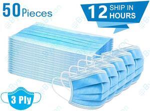 50pcs/pack Disposable Face Mask Anti-Dust Proof Respirator 3-ply Face Mask Cover Non-woven Antiviral Mouth Mask
