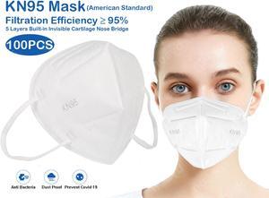 100PCS KN95 Mask, 5 layer Anti COVID-19 Virus Anti Pollution Earloop Face Mask for Personal Protective Respirator Reusable, Non-Disposable Face Mask Work Mask for Adult
