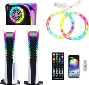RGB LED Light Strip for PS5 Console, with 8 Colors 400+ Lighting Effects, Music Sync Color Changing Light Strips for PS5 Accessories, with USB/IR Remote/APP Mobile Control