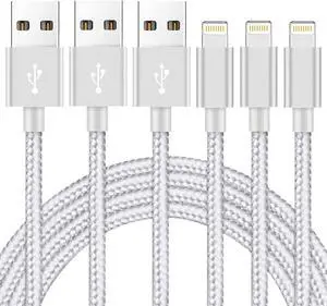 iPhone Charger Cable [Mfi-Certified] 3Pack 10ft Nylon Braided High Speed USB Charging Cord Compatible with iPhone 12/11/XS/XR/X/8/7/6/5/iPad-SilverGray
