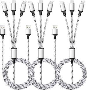 Multi Charging Cable, 5ft 3Pack Multi Charger Cable Nylon Braided Multiple USB Universal 3 in 1 Charging Cord Adapter with Type-C, Micro USB Port Connectors for Cell Phones and More