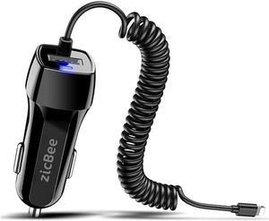 Car Charger for iPhone, 3.6A/18W Built-in 4.9ft Spiral Lightning Coiled Cable, 12-24V Fast Charging Cigarette Lighter Plug Adapter for iPhone 14 13 12 11 Mini Pro Max Plus XR SE XS X 8 7 6 5, iPad