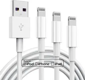 3 Pack Apple MFi Certified iPhone Charger Cable Apple Lightning to USB Cable Cord 2.4A Fast Charging Apple Phone Long Chargers for iPhone 12/11/11Pro/11Max/ X/XS/XR/XS Max/8/7/6/5S/SE (3ft White)