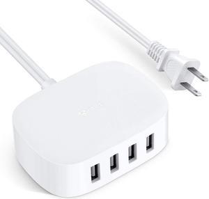 USB Charging Station 4 Port - USB Charger Block Multiple USB Charging Station USB Wall Charger USB Charger Cable White 6ft USB Charging Hub for Multiple Devices (ULlisted)