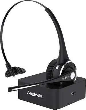 Trucker Bluetooth Headset with Microphone Wireless Cell Phone Headset with Noise Canceling Mic Charging Base Mute Function for Home Office Call Center Skype