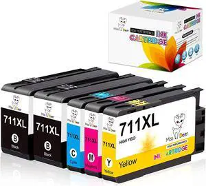 Miss Deer 711XL Designjet Ink Cartridge(CZ133A) Replacement for 711 XL 711XL,Work for DesignJet T120 24-in Printer T520 24-in Printer DesignJet T520 36-in Printer,80-ml (2BK, 1C, 1M, 1Y)