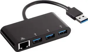 Basics 4-Port Adapter With 3 USB-A 3.0 Ports & 1 RJ45 Gigabit Ethernet Port, Black