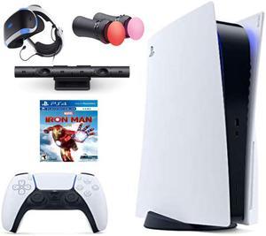 Playstation Console and Playstation VR Bundle  PS5 Digital Version with Wireless Controller PSVR Headset Camera Move Motion Controller Iron Man Game  Accessories