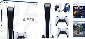 PS5 Bundle: Playstation 5 Disc Console+ DualSense Wireless Controller + Ozeal charging station and Headset for PS5+ Two games