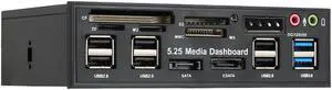 Multi-Function USB 3.0 Hub eSATA SATA Port Internal Card Reader PC Dashboard Media Front Panel Audio for SD MS CF TF M2 MMC Memory Cards Fits 5.25" Bay