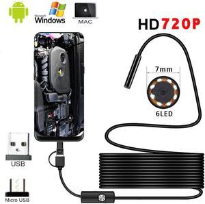 7mm Endoscope Mini Action Camera 720p Video Waterproof Cameras 6LED Inspection Borescope 360 Camera for Android Mobile Phone