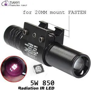 850nm Led IR Night Vision Hunting Flashlight Gun Light 500yard Zoomable Focus Tactical Infrared Radiation Weapon Light 5 Watt