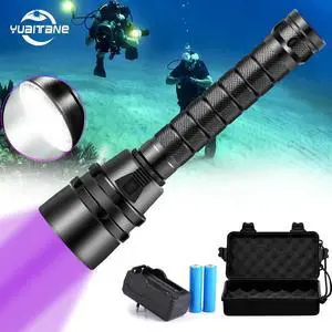 6000LM Scuba LED Diving Flashlight 5L2 5UV Flash Light Lantern UV Torch 220M Underwater Purple White Light Ultraviolet Lantern 6000LM Scuba LED Diving Flashlight 5L2 5UV Flash Light Lantern UV Torch 220M Underwater Purple White Light Ultraviolet Lantern