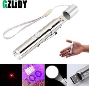 3-in-1 Multi-function LED Flashlight USB Rechargeable Mini Portable UV Torch Laser Light Suit for Pet Training, Medical Lighting