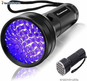 UV Flashlight Purple Light Torch 51LED 21LED 12LED 9LED UV Torch UV Lamp 395-400nm LED Linterna Safety UV Detection