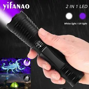 Flashlight 2in1 White LED Torch Light 395nm Ultraviolet Urine Detector For Camping Pet Urine Catch Scorpions