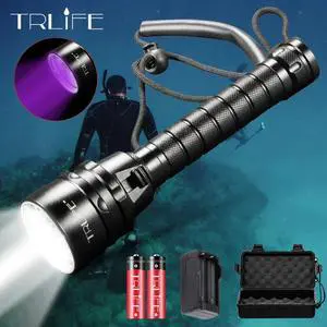 LED Scuba Waterproof LED Diving Flashlight 5L2 5UV Flash Light Lantern Torch 200M Underwater Purple White Light Ultraviolet