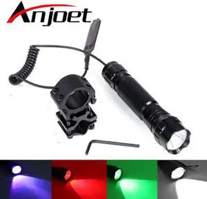 501B XM-L T6 White/Green/Red/Purple Light LED Tactical Flashlight Torch Pressure Switch Mount Hunting Rifle Gun Light Lamp 18650