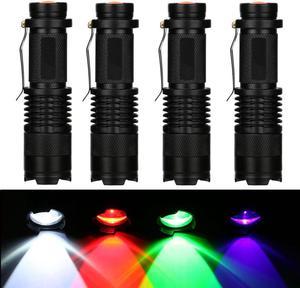 LED UV Flashlight 395nm Violet Light Purple/Green/Red /White Zoomable Tactical Torch Lamp For Fishing Hunting Detector