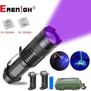 Focus 365nm 395nm UV Light Ultraviolet Flashlight Zoomable Mini UV Light Pet Urine Stains Detector Scorpion AA 14500